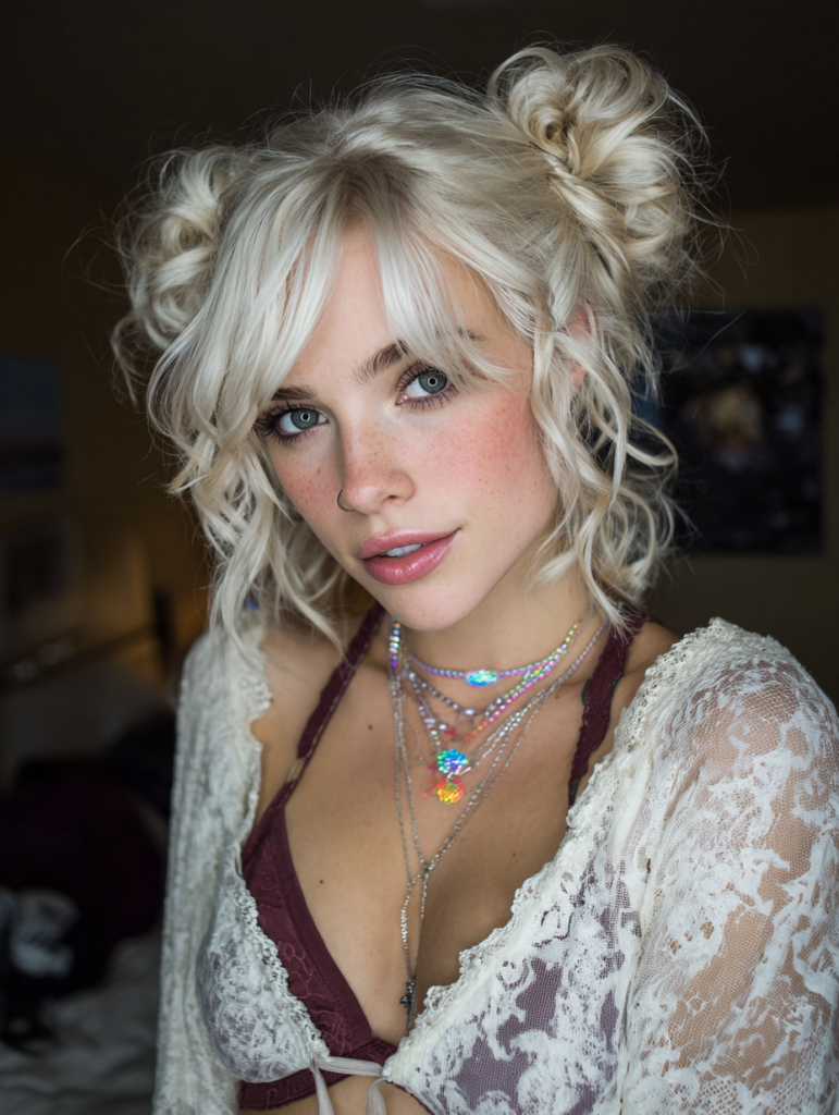 Edgy Blonde Hair with Space Buns