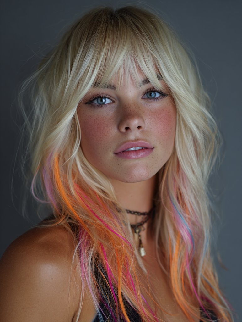 Edgy Blonde Hair with Neon Streaks