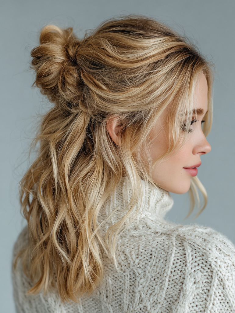 Hair Styles Updos: Half-Up Top Knot