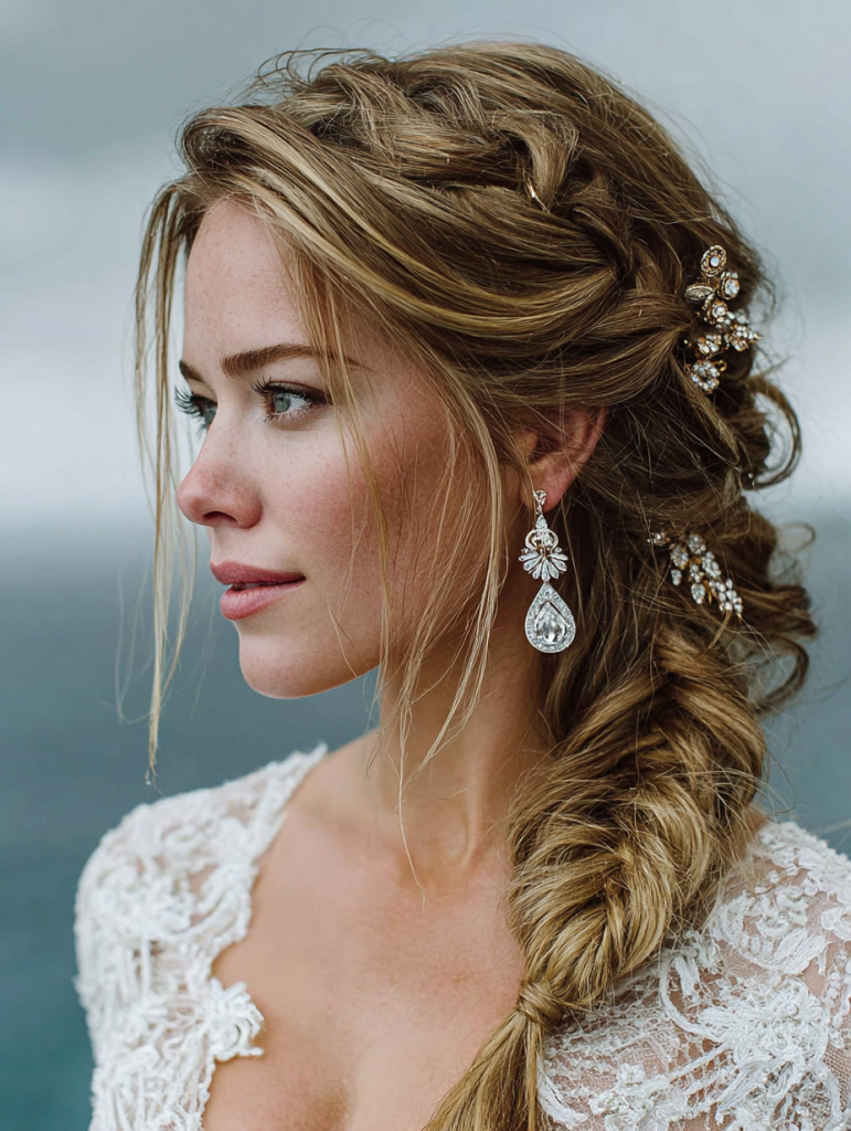 Summer Updos For Long Hair: Low Side Braid with Accessories