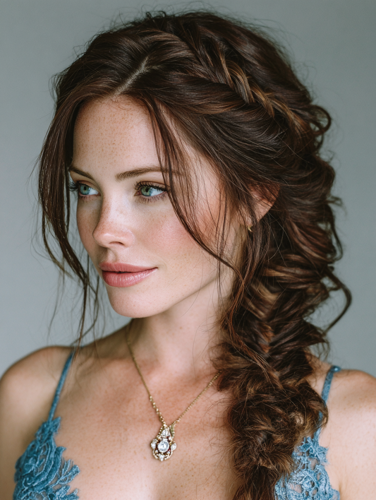 Summer Updos For Long Hair: Side Swept Fishtail Braid Updo