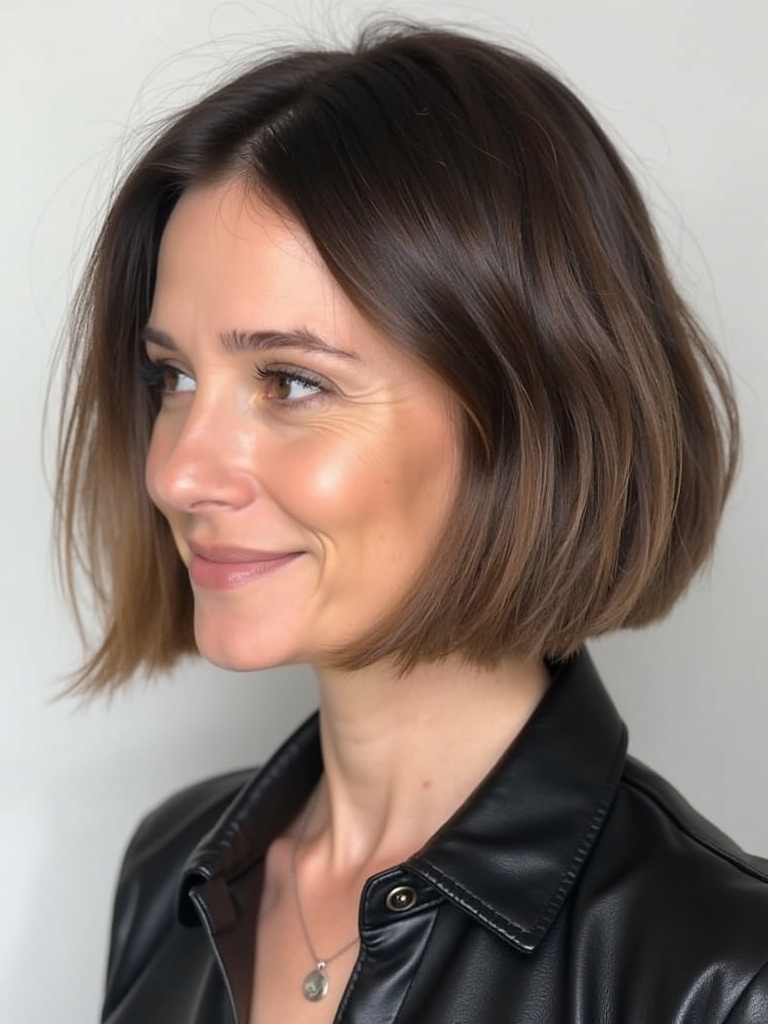 Shoulder Length Hairstyle For Thin Hair Fine: Blunt Bob with Subtle Layers