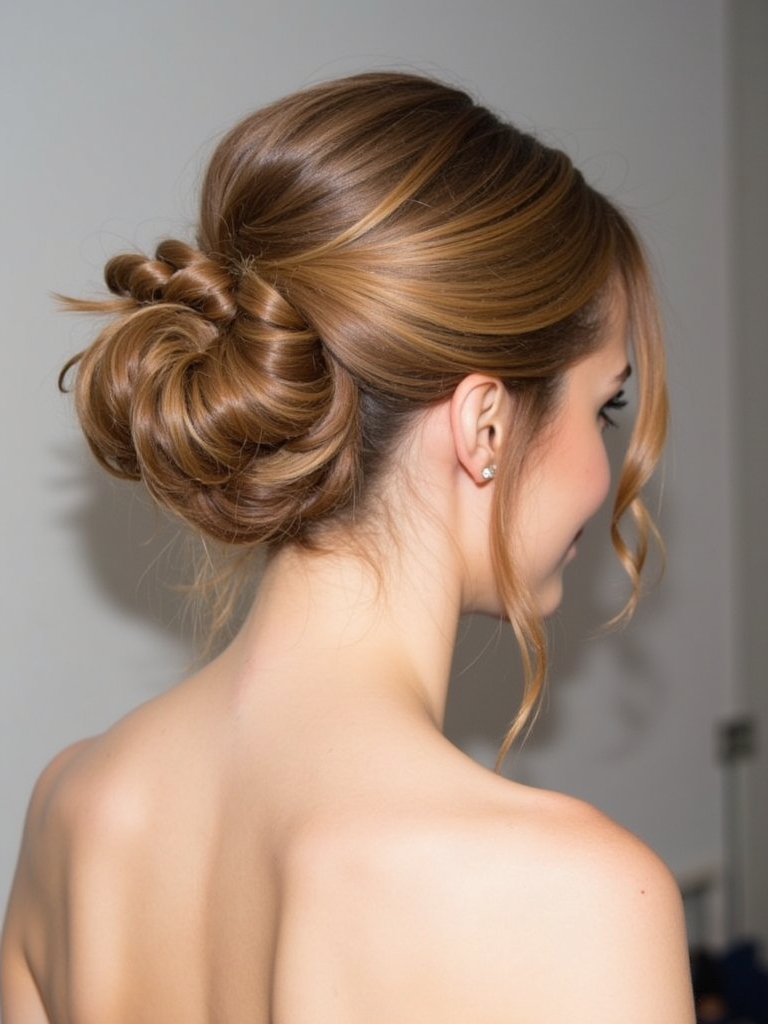 Low Bun Prom Hairstyle with Face-Framing Tendrils
