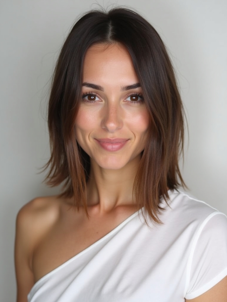 Shoulder Length Hairstyle For Thin Hair Fine: Center-Parted Sleek Style