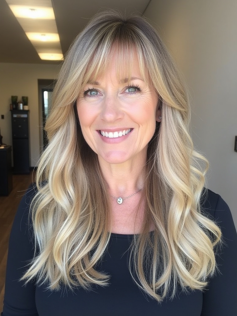 Long Hair for Older Women: Face-Framing Highlights with Subtle Layers