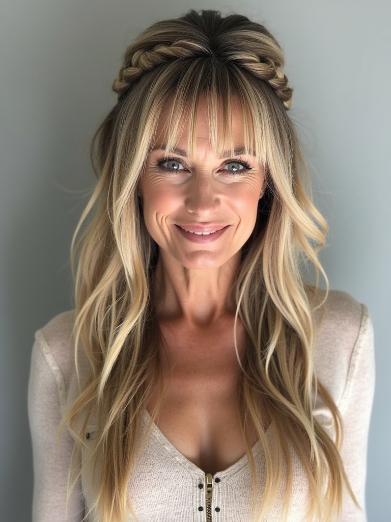 Long Hair for Older Women: Bohemian Braids with Long Layers
