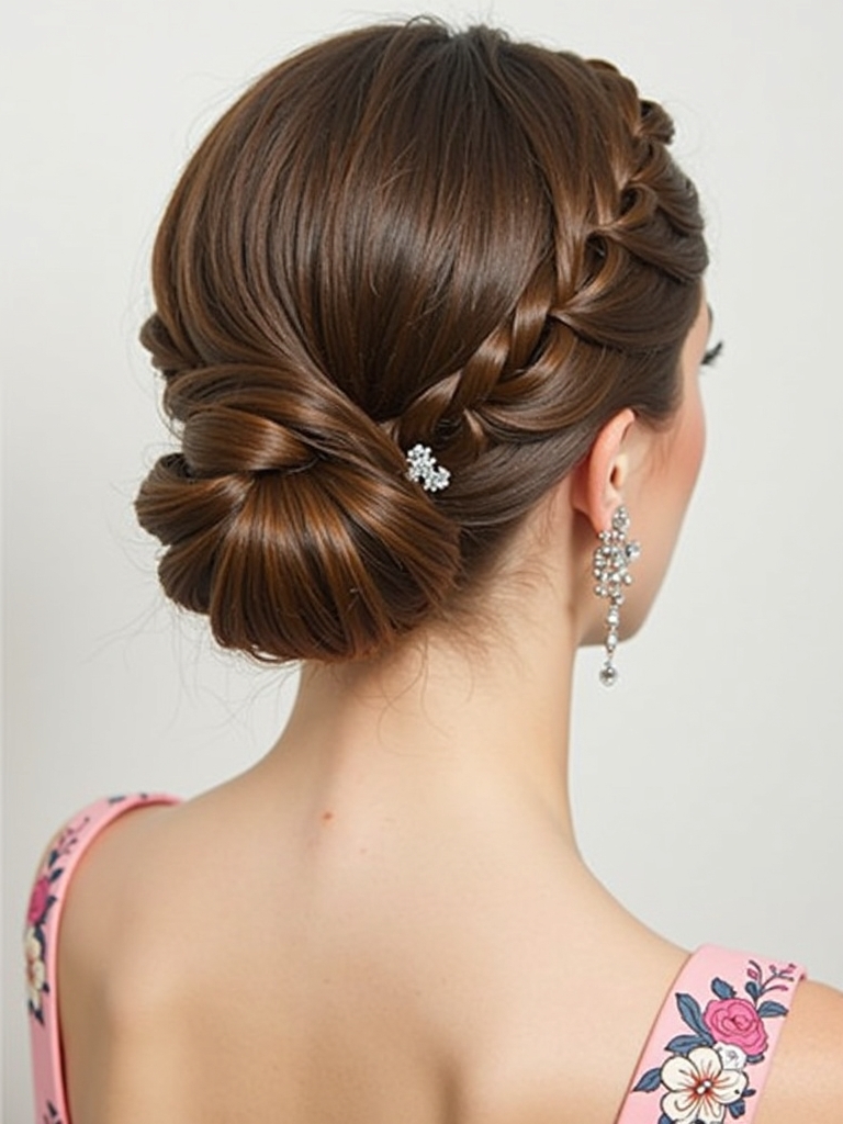 French Braid Low Bun Prom Hairstyle