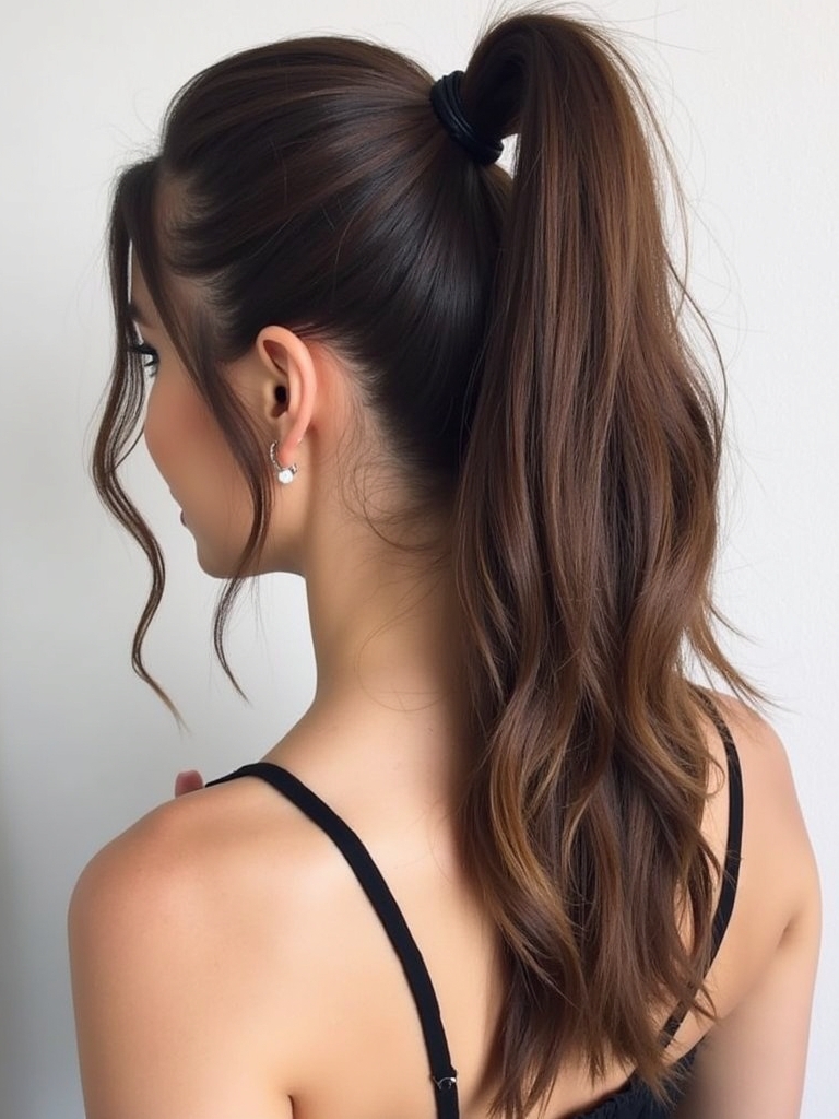 Brunette Summer Hair 2025: High Ponytail with Volume