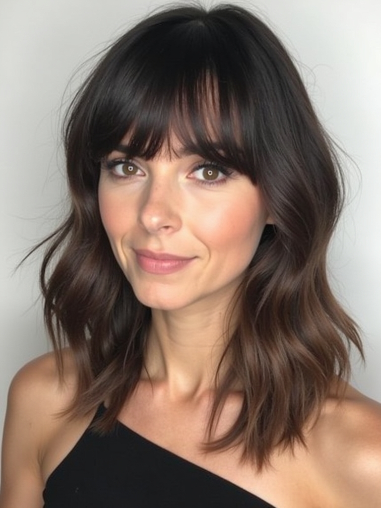 Shoulder Length Hairstyle For Thin Hair Fine: Bottleneck Bangs