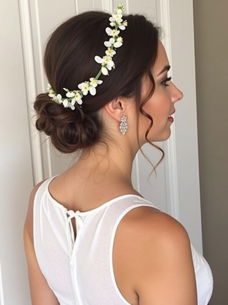 Flower Crown Low Bun Prom Hairstyle