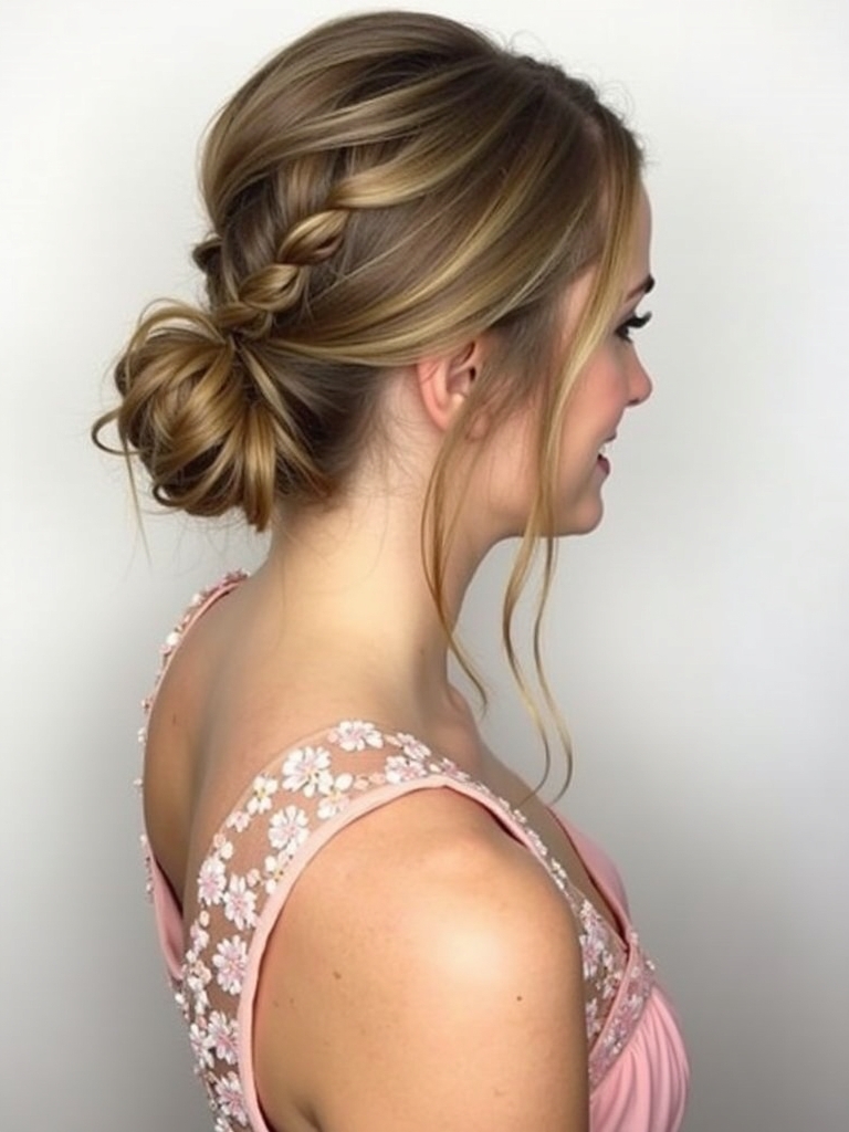 Waterfall Braid Low Bun Prom Hairstyle