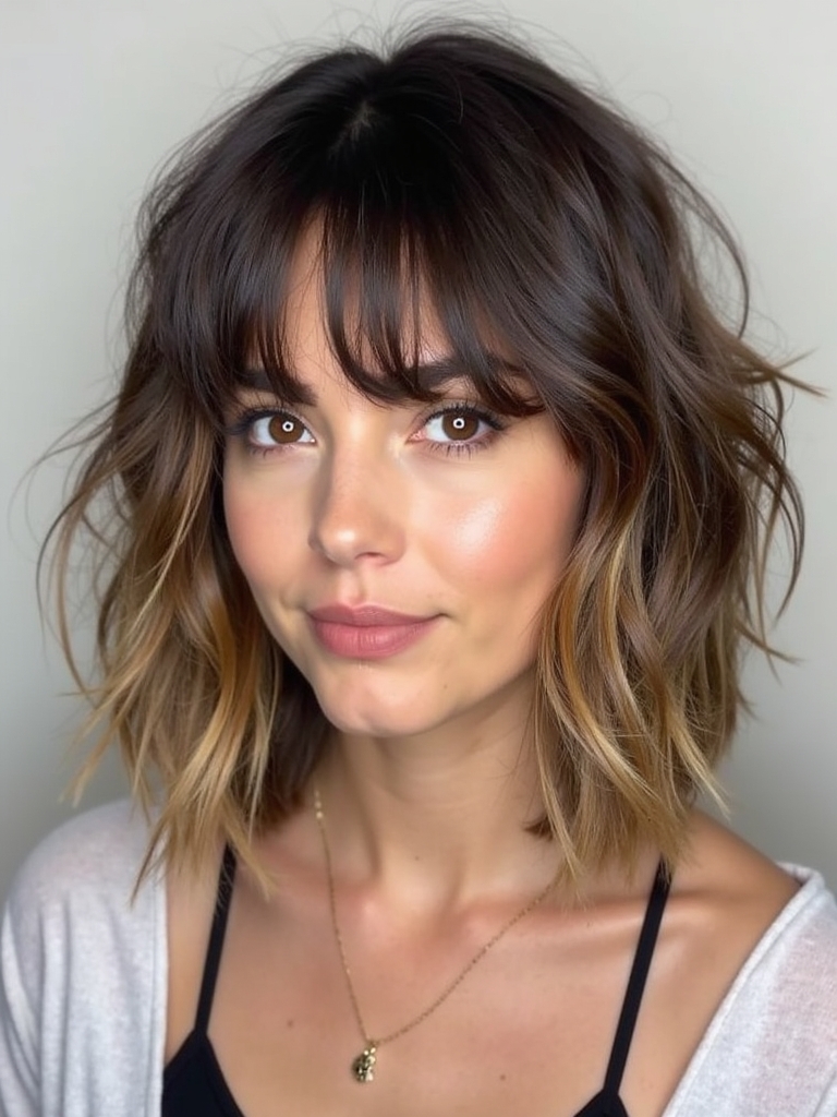 Brunette Summer Hair 2025: Shaggy Lob