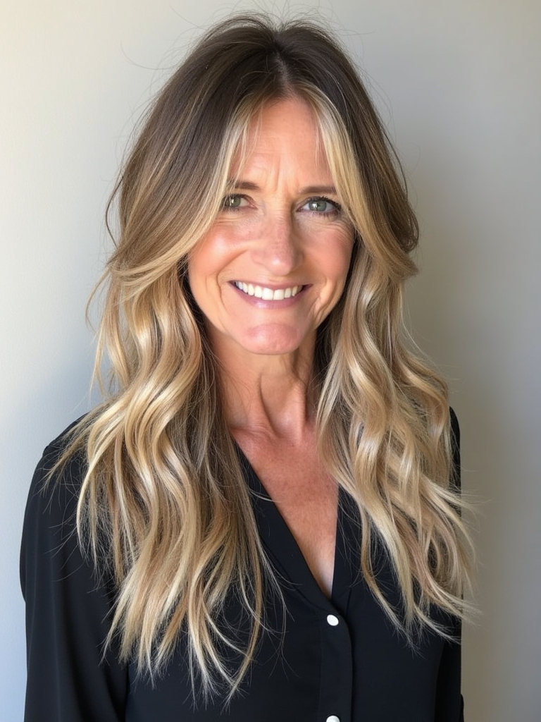 Long Hair for Older Women: Blown-Out Layers with Root Lift