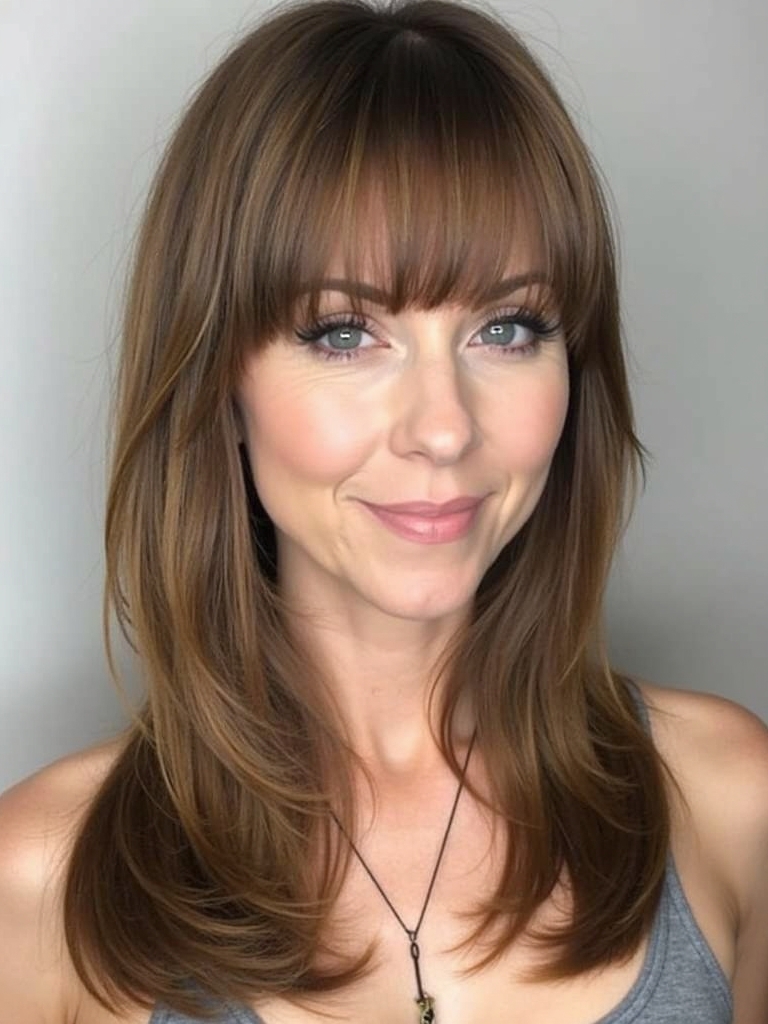 Straight-Cut Butterfly Layers for Long Hair and Round Faces