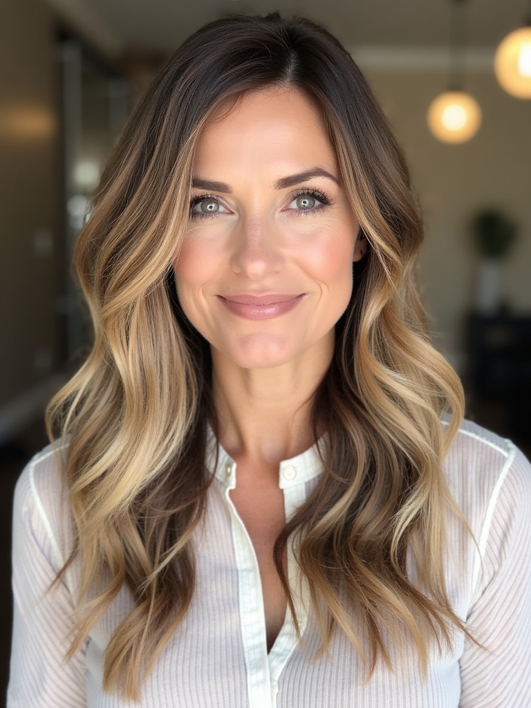 Long Hair for Older Women: Long Layers with Balayage Highlights