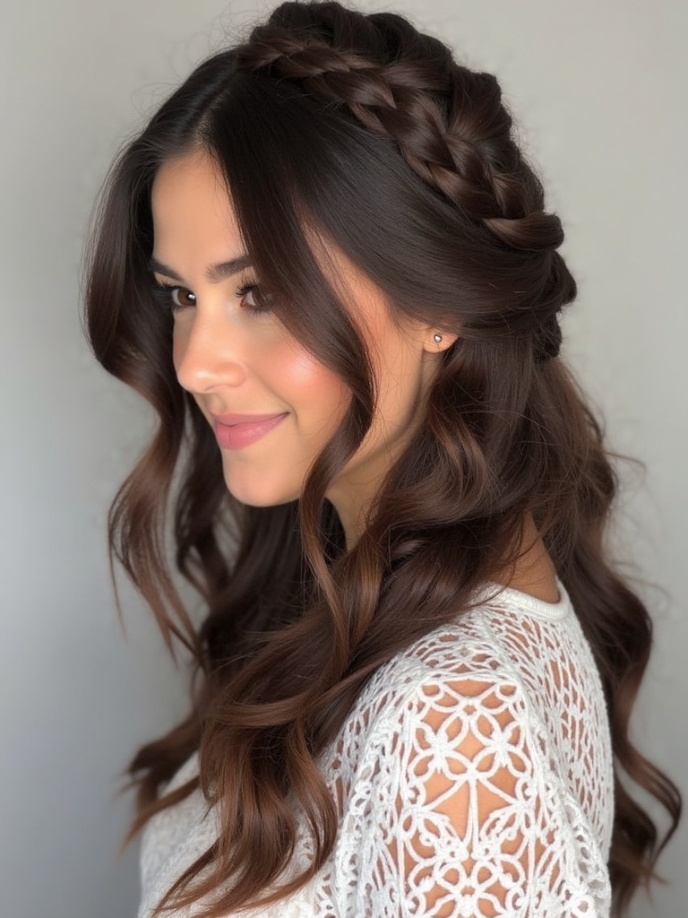Brunette Summer Hair 2025: Side Braid into Waves