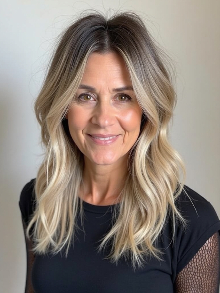 Long Hair for Older Women: Angled Layers with a Middle Part