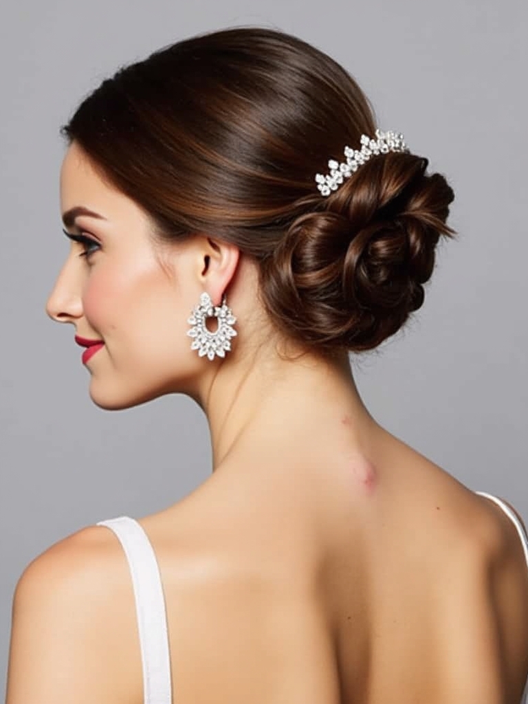 Low Bun with Statement Earrings Prom Hairstyle
