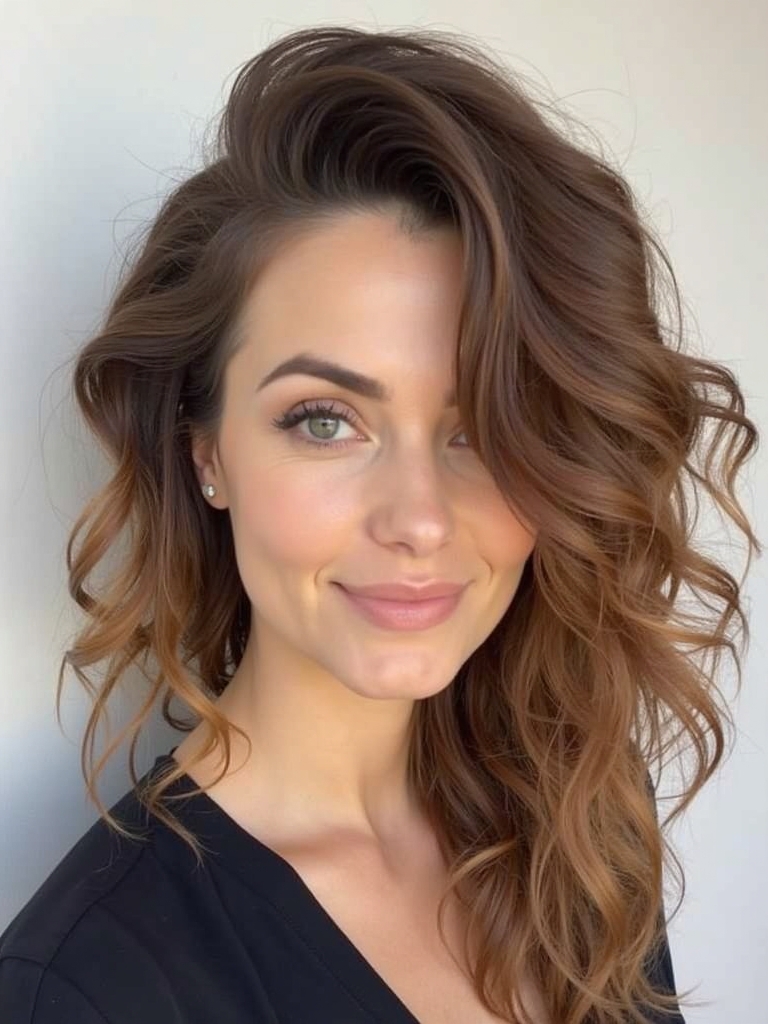 Curled Butterfly Cut for Long Hair and Round Faces