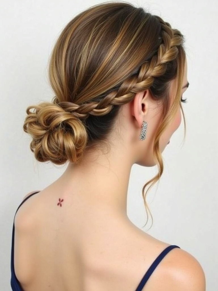 Double Braid Low Bun Prom Hairstyle