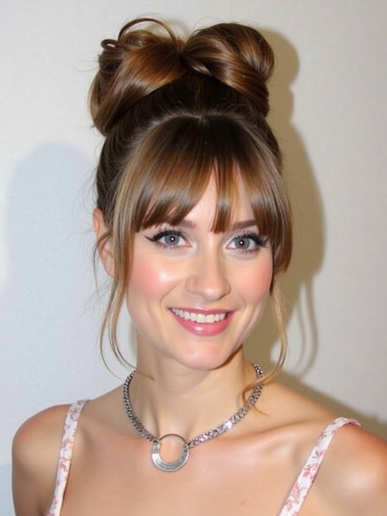 Hairstyles For Graduation: Space Buns with Bangs