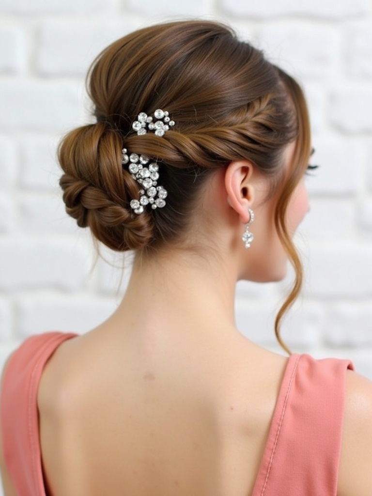 Braided Bang Low Bun Prom Hairstyle