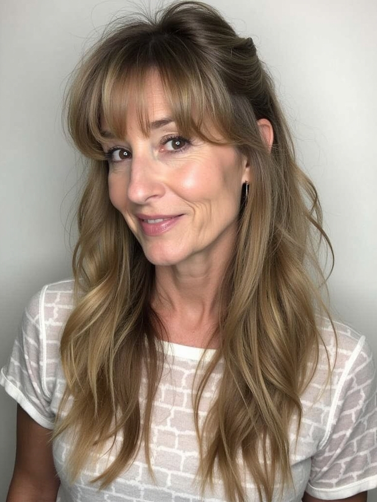 Long Hair for Older Women: Tucked Behind The Ear Long Layers