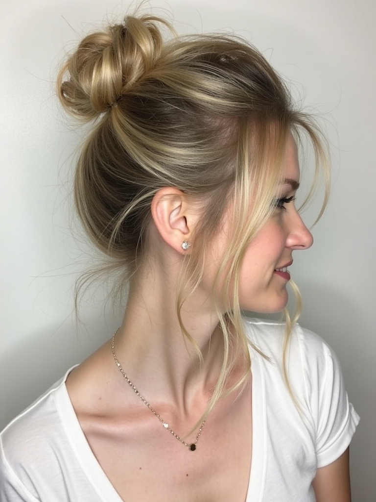 Hairstyles For Graduation: Messy Top Knot