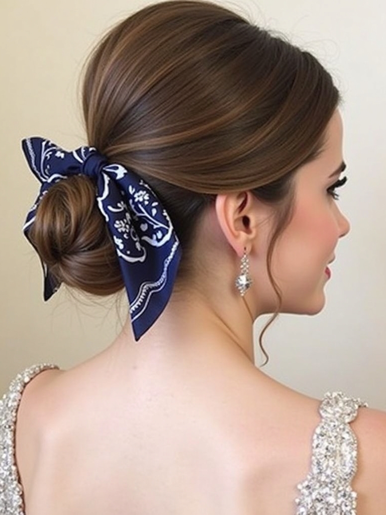 Bandana-Accented Low Bun Prom Hairstyle