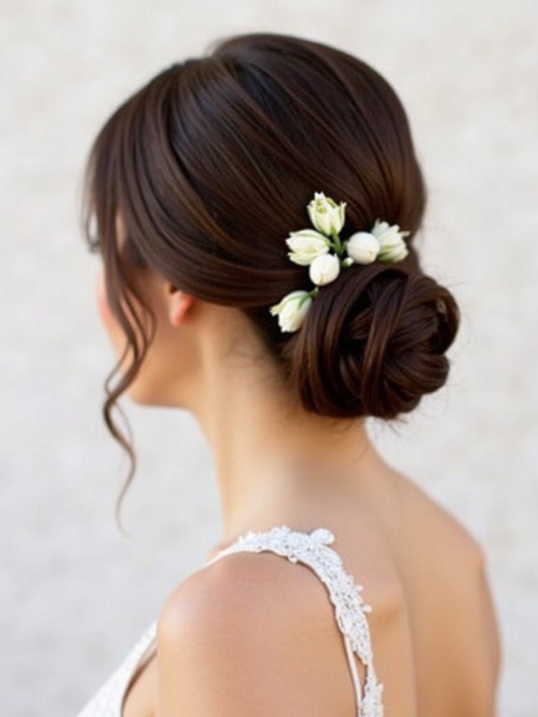 Side Flower Low Bun Prom Hairstyle