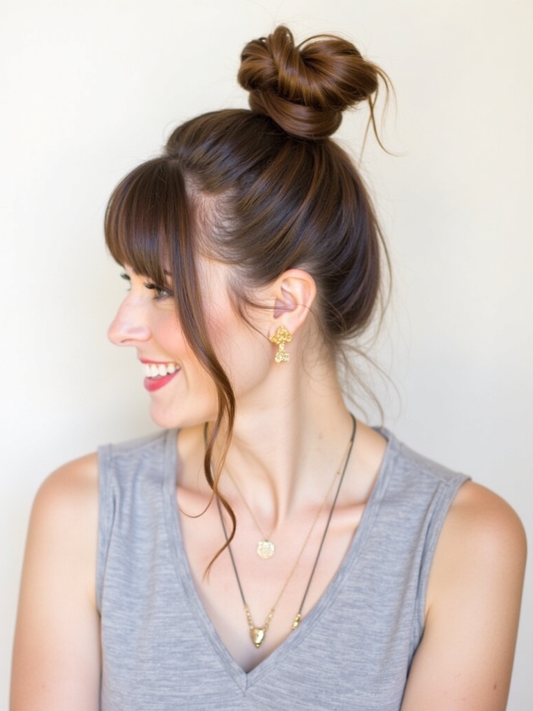Easy Summer Hairstyle: The Top Knot with Bangs