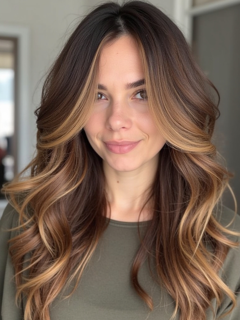 Voluminous Butterfly Layers on Long Hair for Round Faces