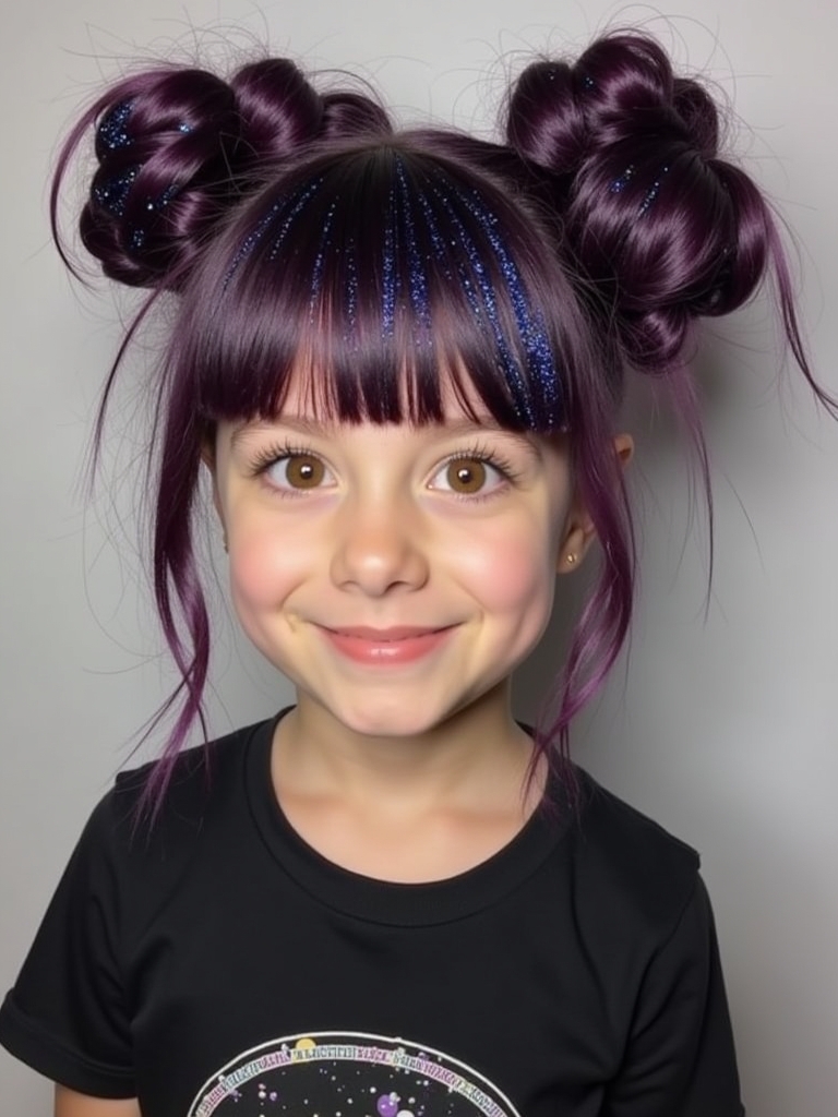 Rock Concert Hairstyles: Space Buns with Chunky Glitter