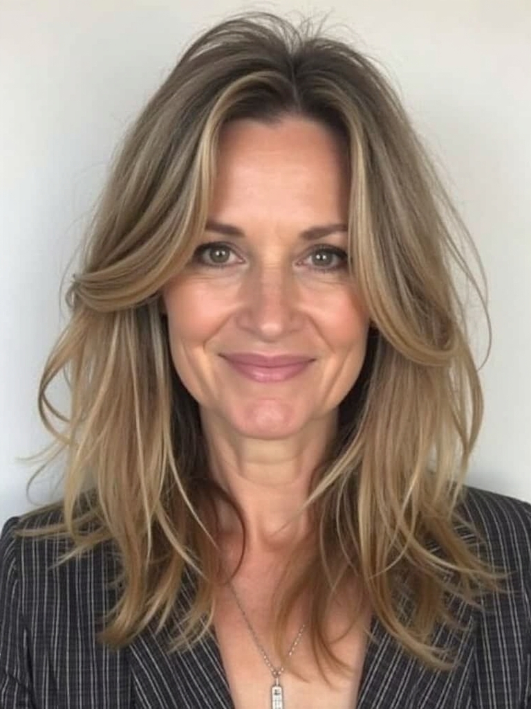 Long Hair for Older Women: Middle Part Long Layers