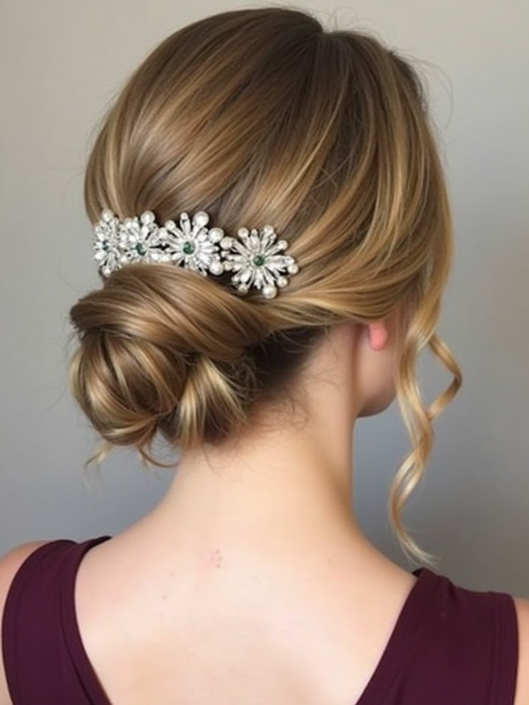 Accessorized Low Bun Prom Hairstyle