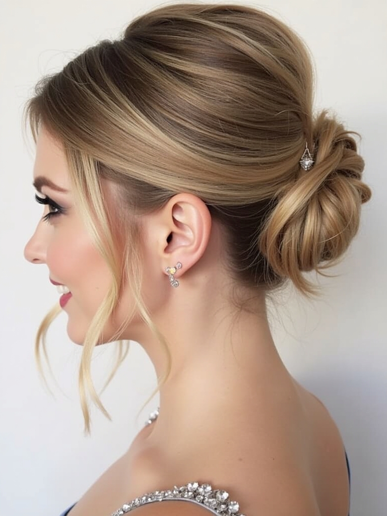 Half-Up Half-Down Low Bun Prom Hairstyle