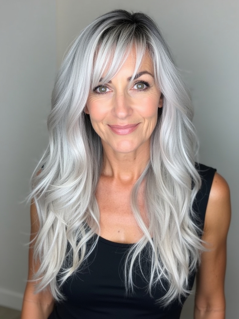 Long Hair for Older Women: Silver & Sleek Long Layers