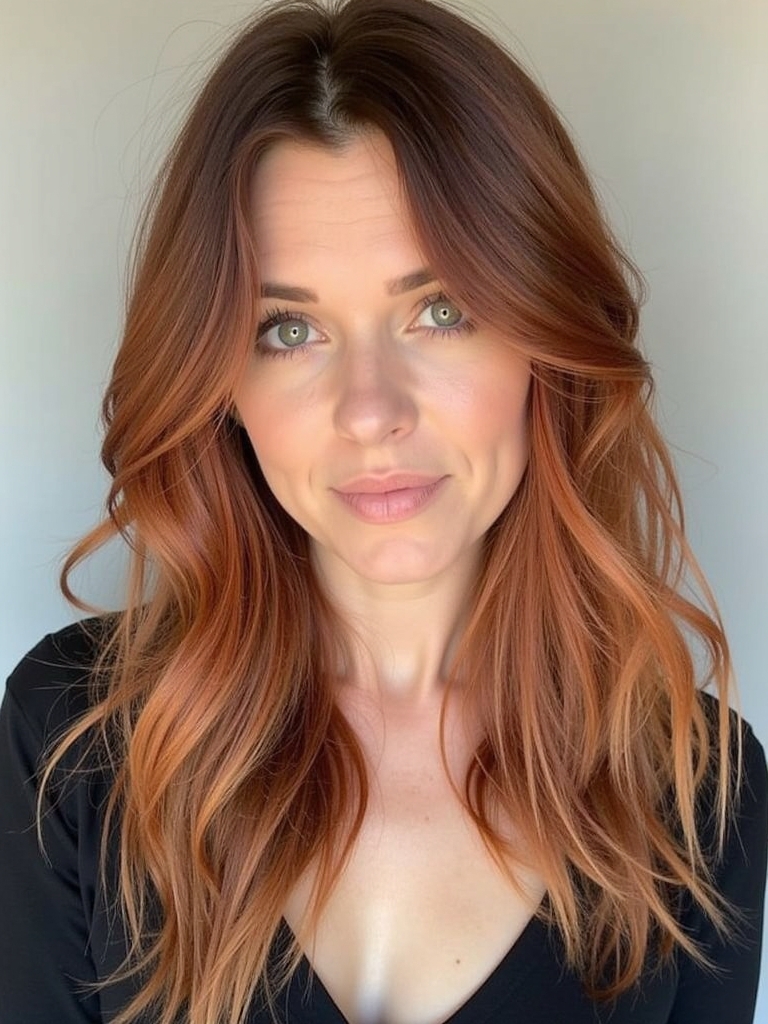 39 Copper Hair Color Ideas: Subtle Copper Highlights on Brunette