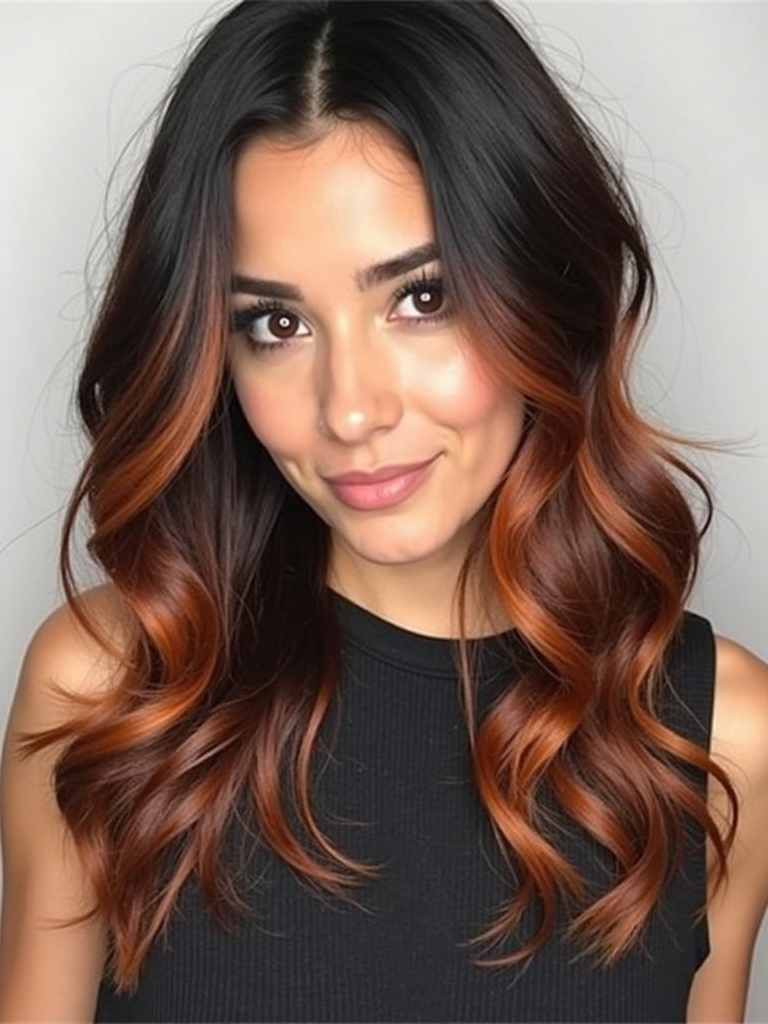 39 Copper Hair Color Ideas: Copper Highlights on Black Hair