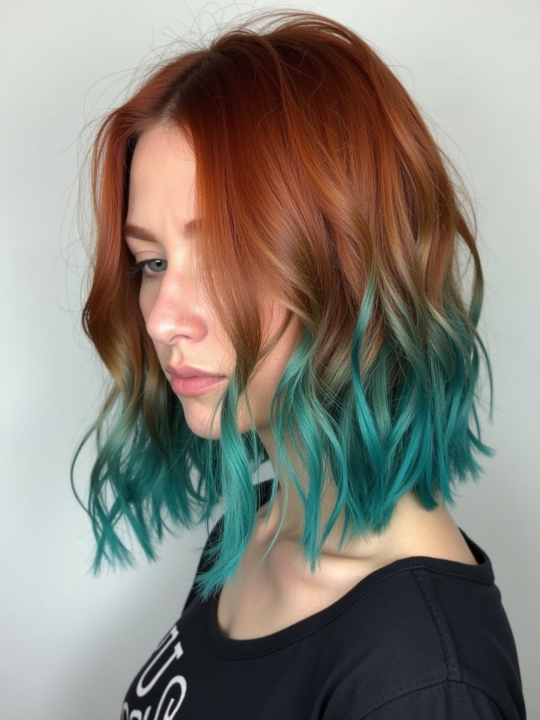39 Copper Hair Color Ideas: Copper with Teal Peekaboos