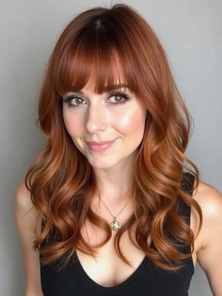 39 Copper Hair Color Ideas: Copper Hair with Bangs