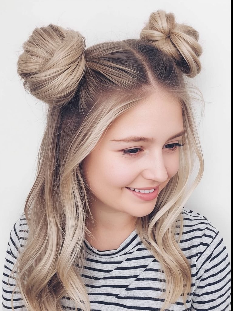 Hairstyles For School: Half-Up Space Buns