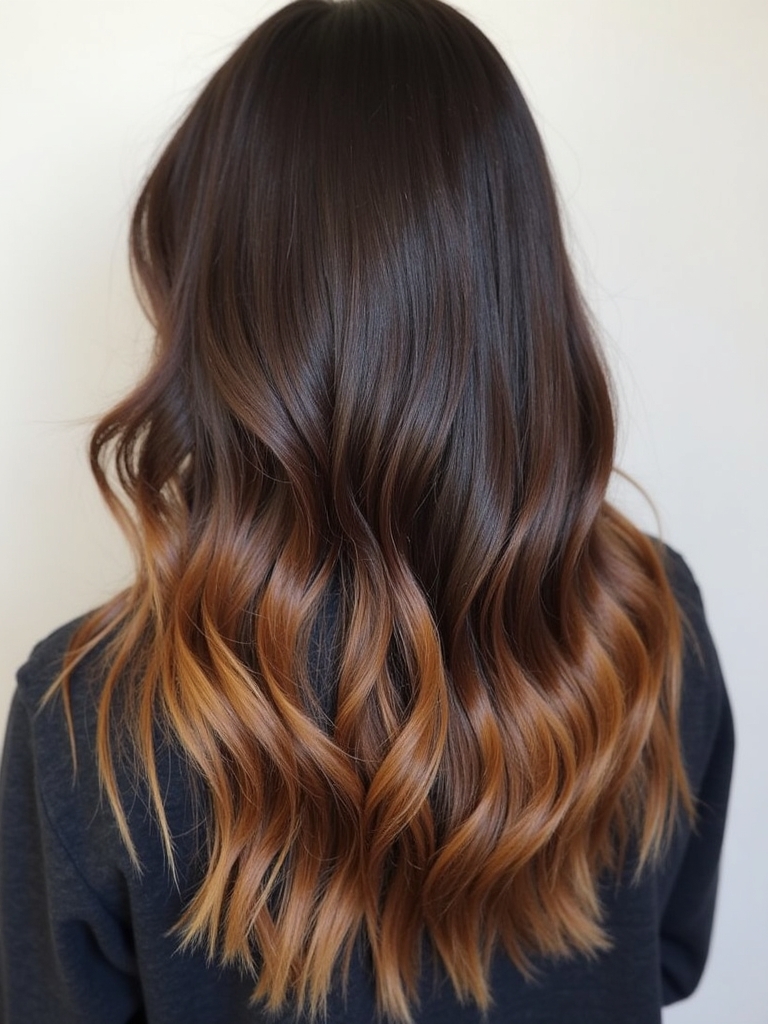 Dark Caramel Balayage: Amber Glow