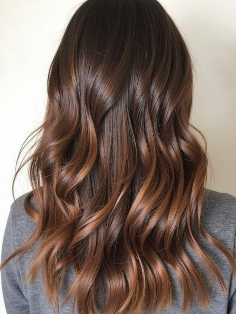 Dark Caramel Balayage: Russet Highlights