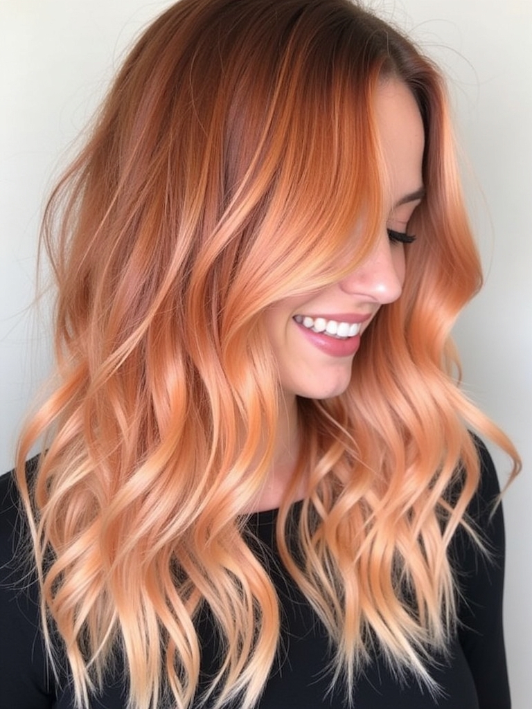 Reverse Copper Peach Balayage: 39 Copper Peach Hair Color Ideas