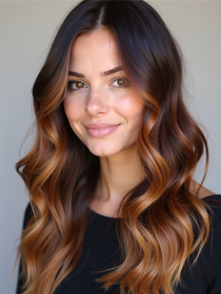 Dark Caramel Balayage: Chestnut Glaze