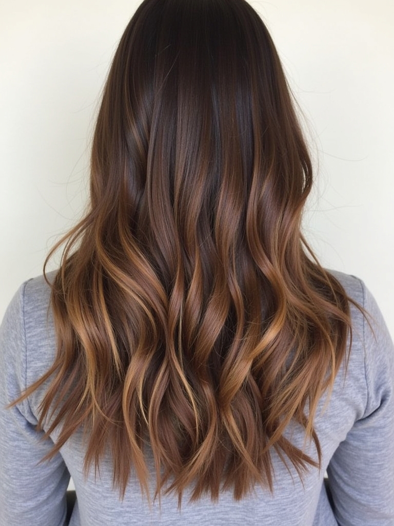 Dark Caramel Balayage: Amber Tones