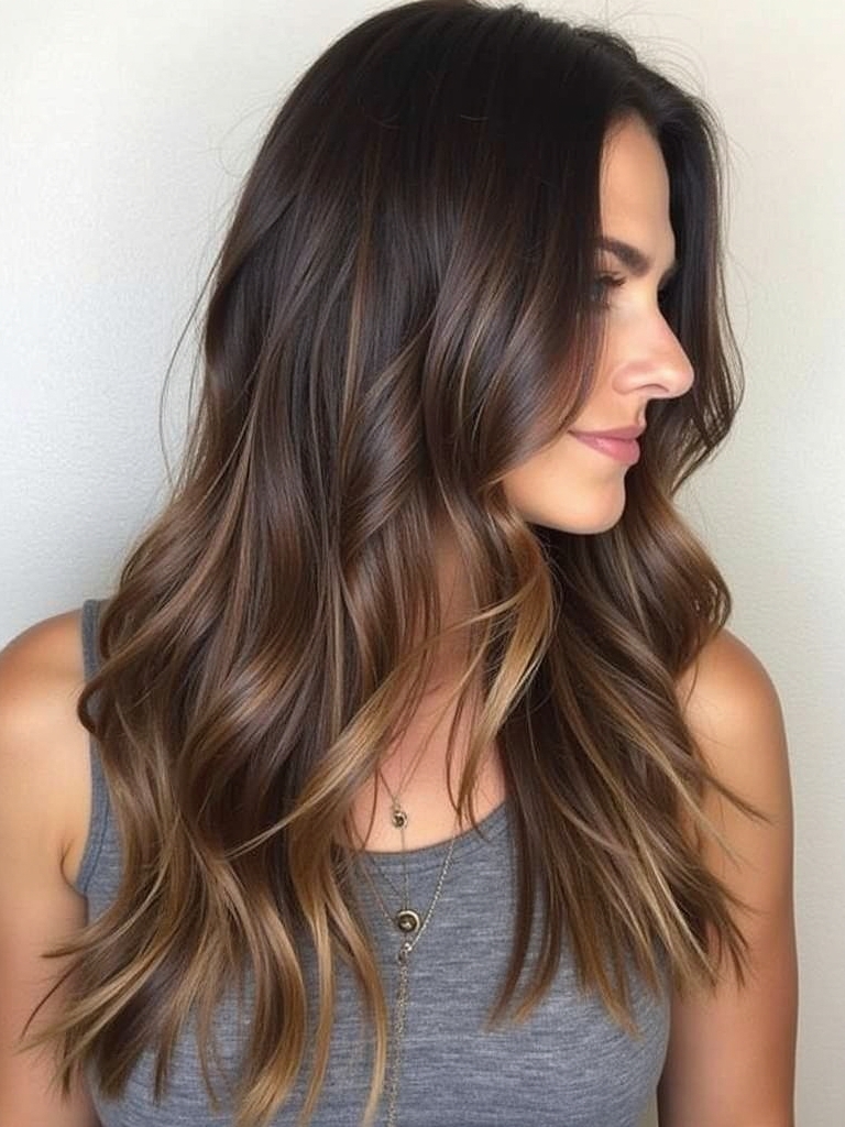 Dark Caramel Balayage: Walnut and Caramel
