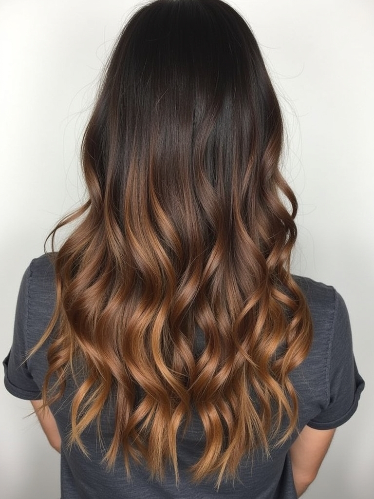 Dark Caramel Balayage: Money Piece