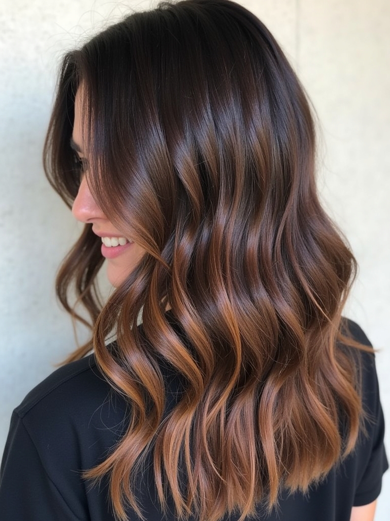 Dark Caramel Balayage: Lowlights